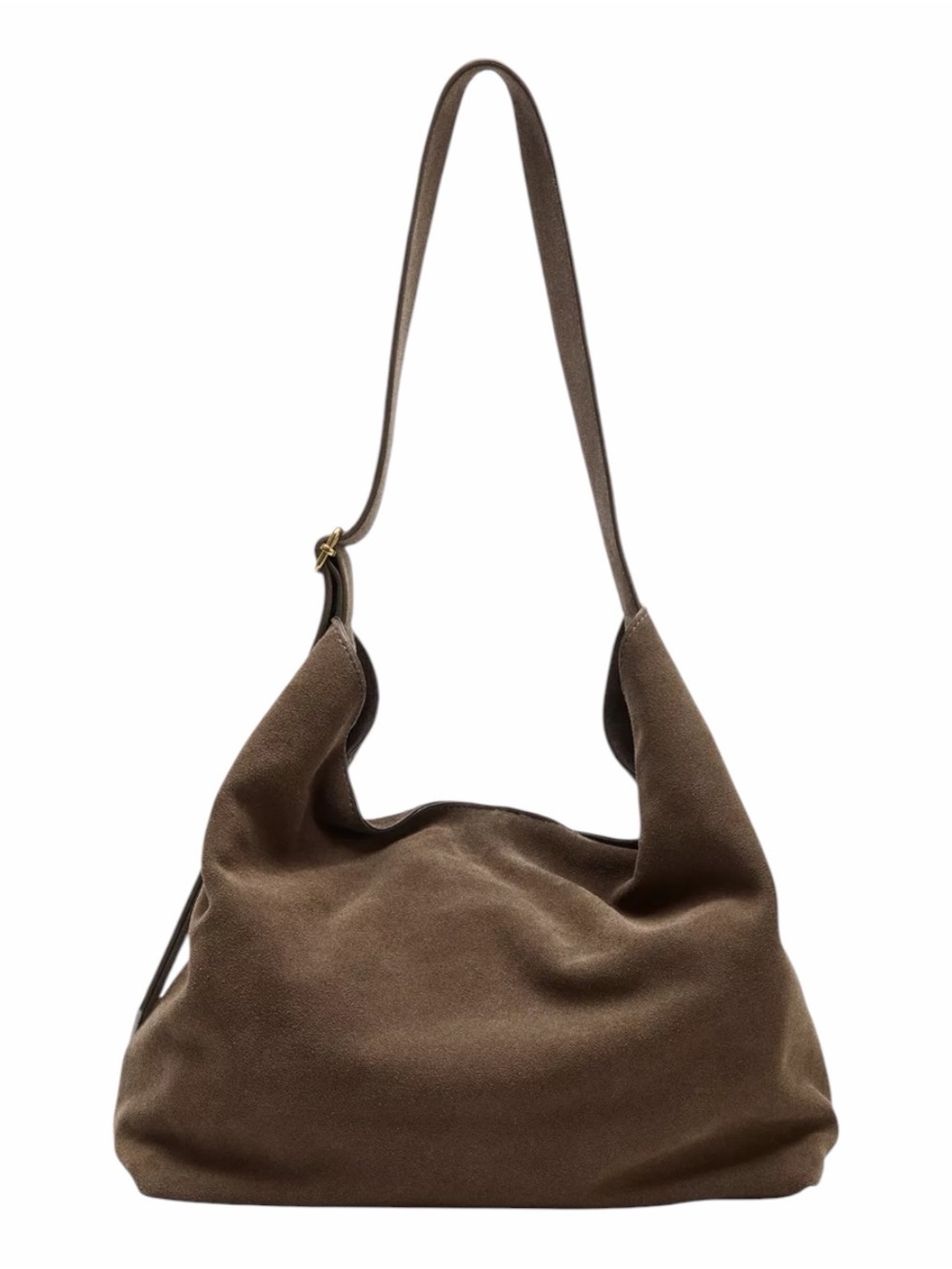 ZARA NWT Maxi Leather Bucket Bag Brown Suede Hobo $189